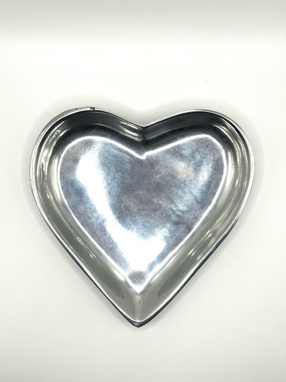 Vintage 80s Heart Shaped Silver Metal Jewelry Trinket Tray